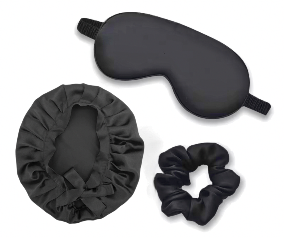 Копринен сет от три части за коса и кожа, 100% Mulberry Silk, Midnight Black