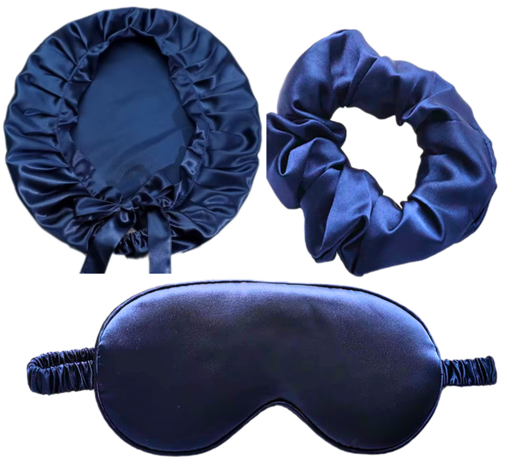 Копринен сет от три части за коса и кожа, 100% Mulberry Silk, Deep Tide Blue