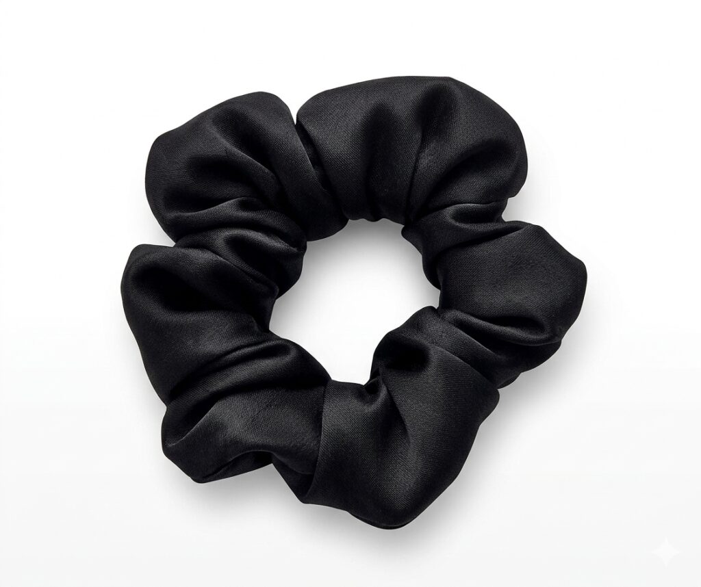Скрънчи от естествена коприна, 100% Mulberry Silk, Midnight Black 3.5см